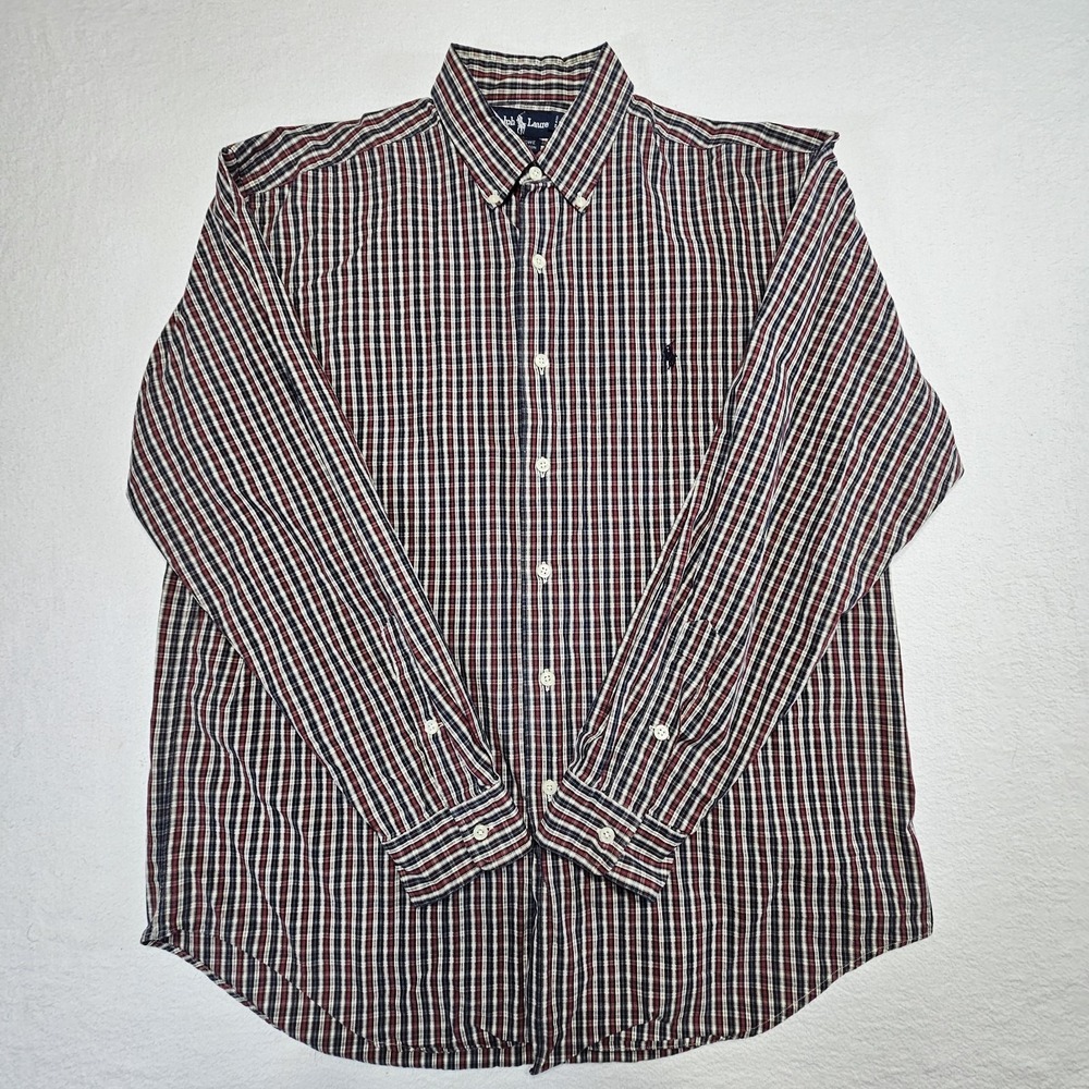 Ralph Lauren Marlowe Button Up Shirt Men's Large Red, White, Blue Long Sleeve